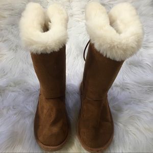 High top Brown Suede Fur Tie-Back Boots Size 2M